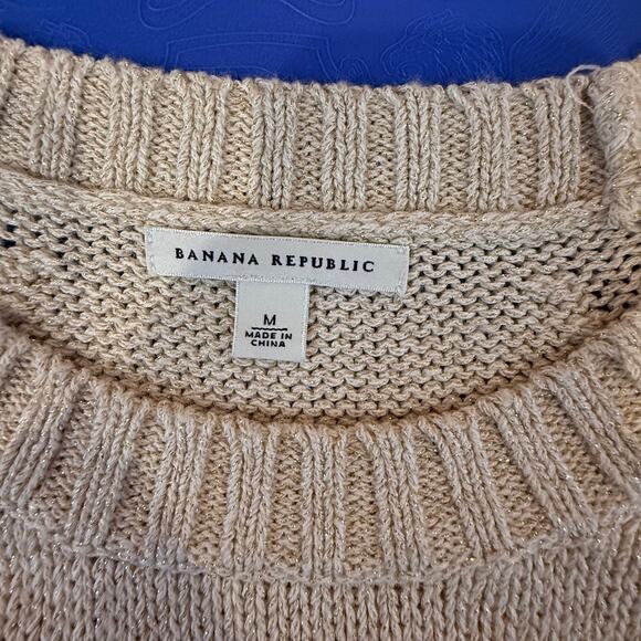 Banana Republic M Short Sleeve Sweater Metallic Knit Gold Shimmer Pullover - Picture 2 of 8